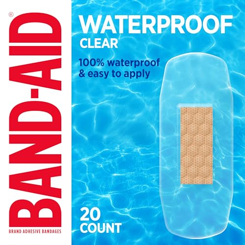 BAND-AID Brand Clear Waterproof Adhesive Bandages, Sterile First-Aid for Minor Wounds, Cuts & Scrapes, Clear with a Quilt-Aid Pad to Cushion Wounds, One Size, 20 ct