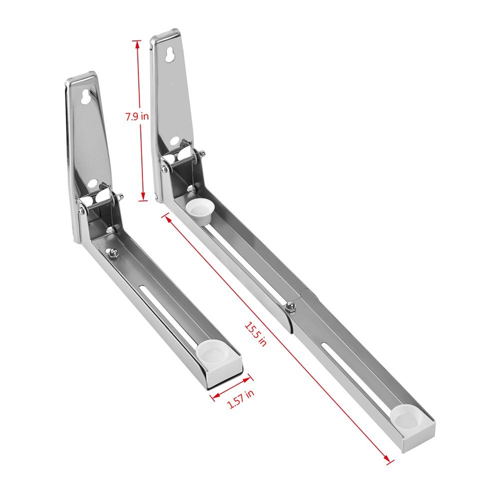 Fdit 2Pcs Microwave Oven Bracket Stainless Steel Foldable Stretch Wall Mount Rack Shelf Adjustable for Home Kitchen