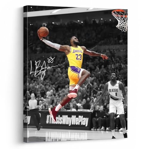 NBA Canvas Wall Art Decor - Leaping Dunk Basketball Superstar Action Poster Los Angeles Team Tribute Print Sports Fan Gift Canvas Wall Artwork for Home Office 8x10 inch