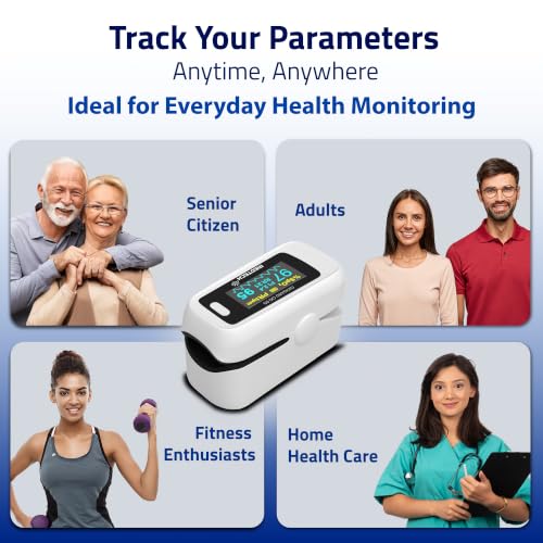 Image of Medtech OG05 - Fingertip Pulse Oximeter | Blood Oxygen Saturation and Heart Rate Monitor | SpO2 Oxygen Meter | Finger Pulse oximeter | 4 Parameters - Perfusion Index, Respiratory Rate, Oxygen Level and Pulse Rate | High Accuracy | 12 Months Warranty