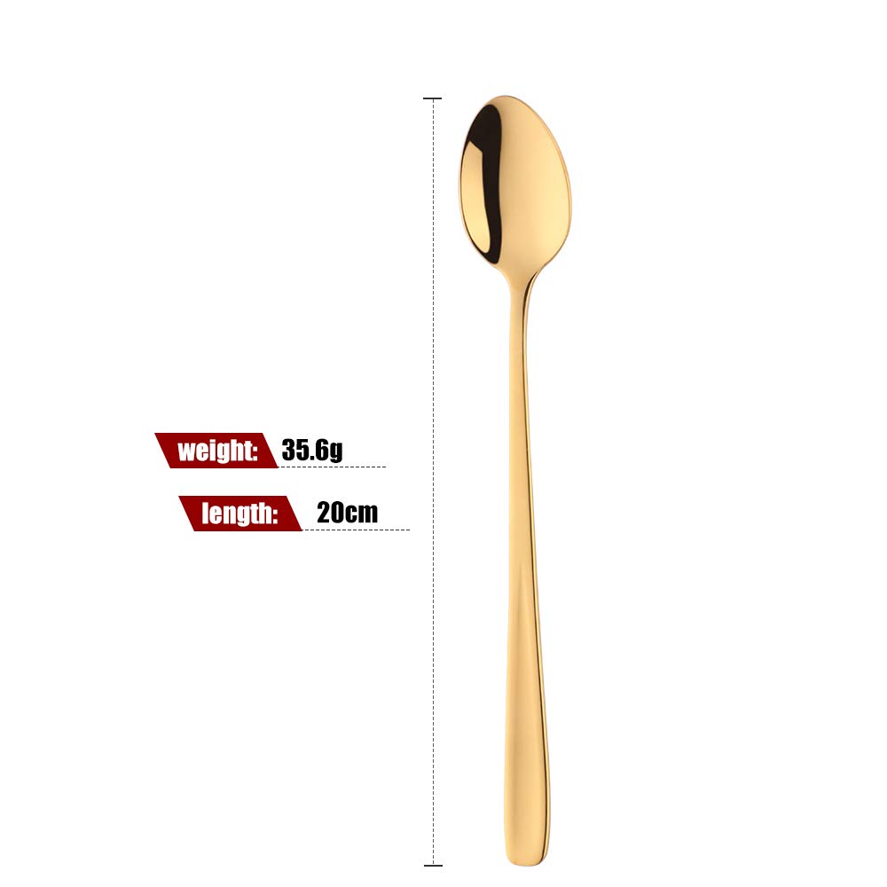 Set De 6 Cucharas Largas De Acero Inoxidable – 7.5 Pulgadas Para Té Helado, Batidos O Postres – Apta Lavavajillas
