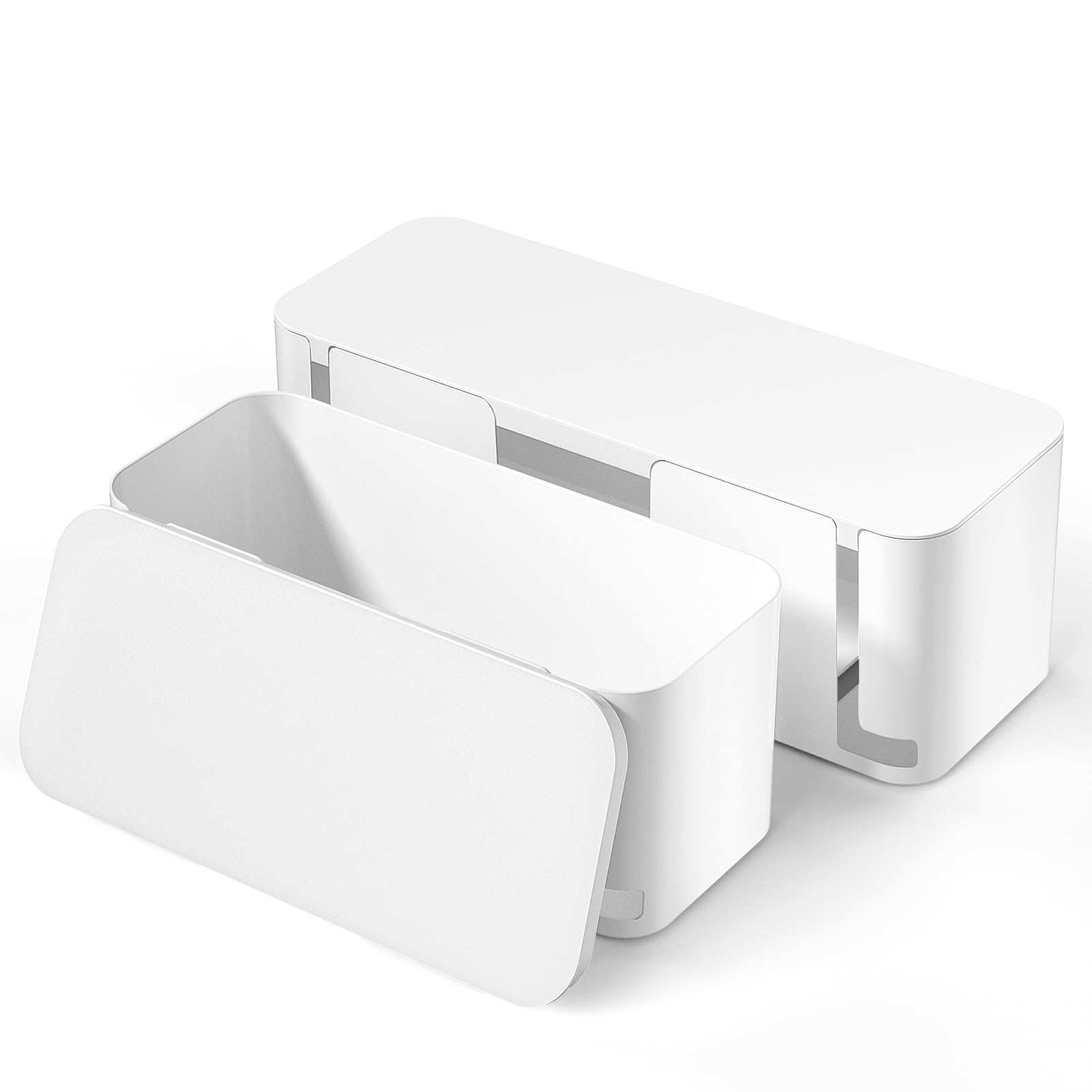 Photo 1 of YECAYE 2 Pack Cable Management Box, Pet Friendly Cable Box Organizer for Home & Office, Child-Proof Floor Cord Cover, Cord Management and Cord Hider, White