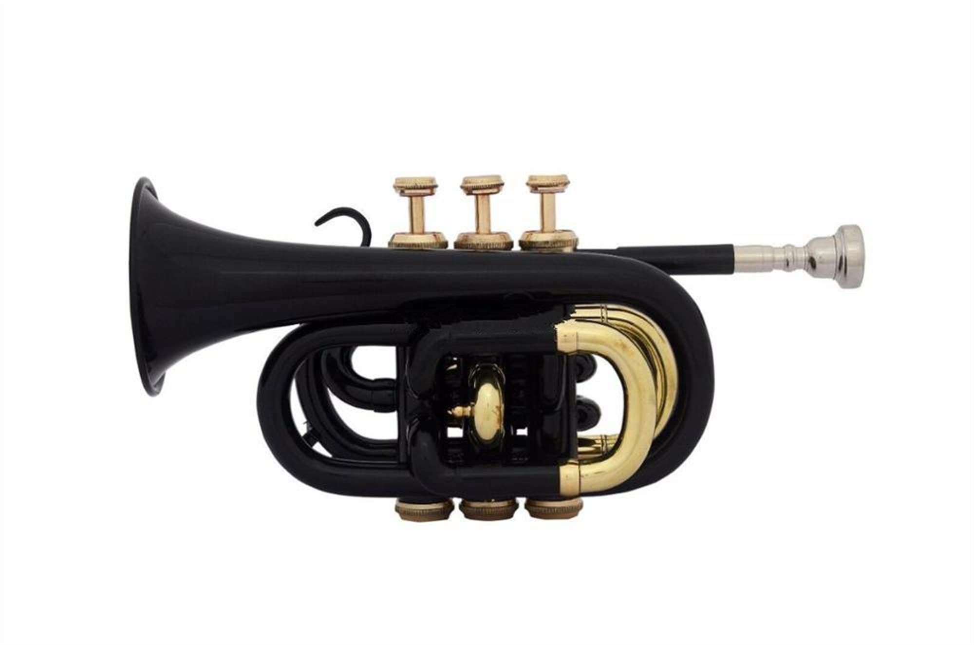 Pocket Trompet BB Tune 3 Válvulas Pro Negro Pintado Llave De Oro Instrumentos Musicales con Estuche para La Boquilla Trompeta de Estudiante Trompeta de Estudiante