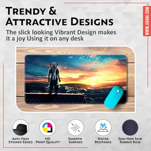 Image of Anime Theme Printed XL Extended Stich Edge Mousead | Smooth Surface Gaming Mousepad with Anti-Slip Rubber Base | 3mm Thick - 11 x 23 Inch (D Slayer (P99))