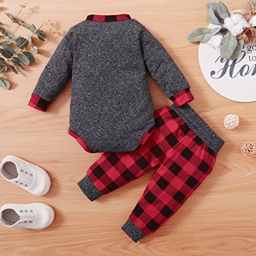 Baby Boy Clothes Fall Winter Outfits For Boys Infant Plaid Long Sleeve Button Romper + Long Pants Set 2PCS3