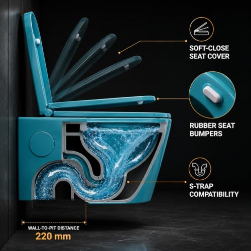 Image of KRISSKROSS Italia Palm Glossy Wall Mounted Commode | P-Trap Rimless Western Toilet with Soft-Close Seat Cover | Ceramic Wall Hung EWC