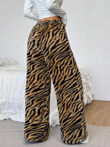 Image of ZAFUL Women's Fuzzy Plush Pajama Pants Wide Leg Pj Bottoms Lounge Pants | Soft Fluffy Sleep Pants Drawstring Elastic Waist Teddy Pjs for Women No Pockets