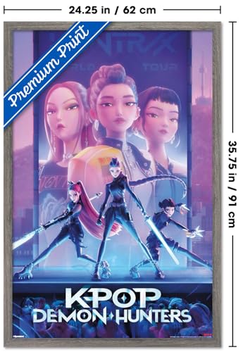 Image of Netflix KPop Demon Hunters (2025) - One Sheet Wall Poster, 34L inch x 22.4W inch, Barnwood Framed Version