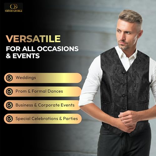 Oliver George Men's 4pc Paisley Formal Suit Waistcoat Tuxedo Dress Vest Necktie Bowtie Handkerchief Set for Suit or Tuxedo3