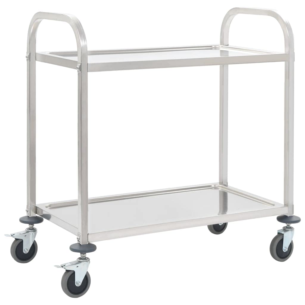 Carro de cocina genérico de 2 niveles 96,5 x 55 x 90 cm, acero inoxidable, carro de transporte platos bebidas con ruedas silenciosas y frenos, para servir y guardabosques