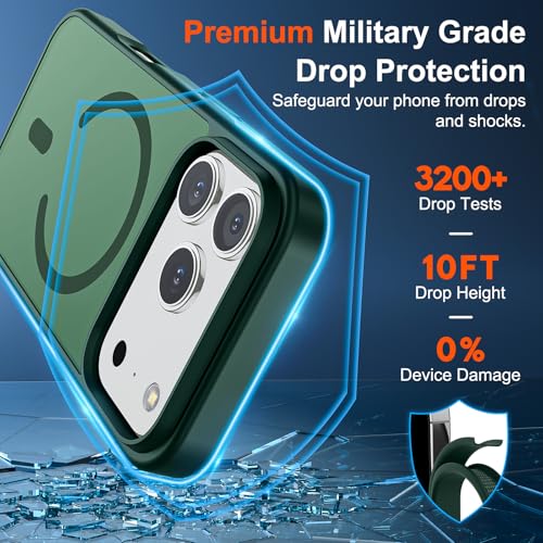 Image of SUPFINE Magnetic for iPhone 17 Pro Case (Compatible with MagSafe)(Military Grade Drop Protection) Translucent Matte Shockproof with Anti-Fingerprint Phone Cover,Forest Green