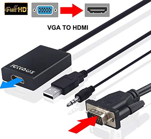 VicTsing VGA to HDMI Converter Adapter, Output 1080P VGA Male to HDMI Female Audio Video Cable Converter Adapter, for HDTV/AV/HDTV, Supply A Free USB Cable