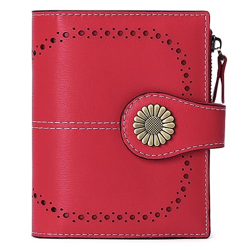 Image of SENDEFN Small Womens Wallet Leather Bifold Card Holder RFID Blocking with Zipper Coin Pocket