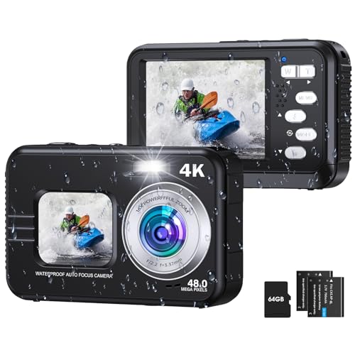 Underwater Camera 4K 48MP Dual Screen Waterproof 11FT