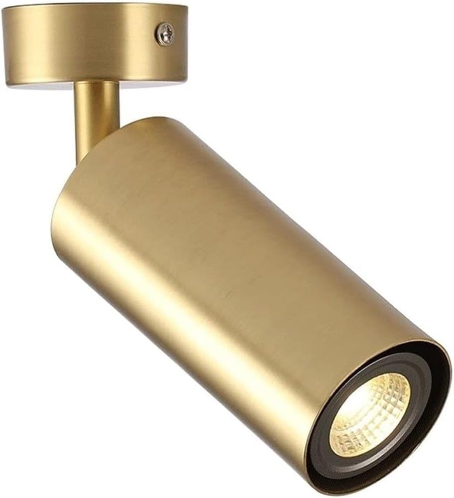 KIPPOT LED Ceiling Spot Light Surface Mounted Spotlight Fixture, Brushed Gold Small Spotlight Adjustable COB Ceiling Lamp, Monopoint Accent Lamps for Bedroom Living Room Gallery Corridor