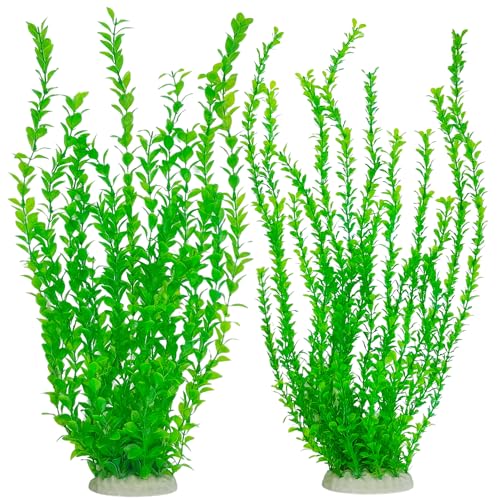 Image of Aquarium Plants 24in, Extra Tall Fish Tank Plants for Large Tanks, Plastic Fish Tank Plant 2 Pack, Fake Aquarium Plant, Tall Decorations for Freshwater Aquariums(Green(Style A))