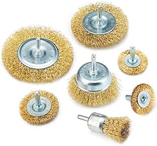 TILAX Wire Brush Wheel Cup Brush Set 7 Piece, Wire Brush for Drill 1/4 Inch Arbor 0.0118 Inch Coarse Brass Coated Crimped Wire Wheel for Used to Clean Rust, Flakes and Abrasives Drill Attachment
