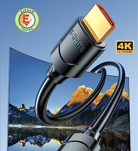 Elfcam® - 3m 4K Ultra HD HDMI2.0 High Speed Cable, Male to Male Supporting 3D Formats and with Ethernet and 4K/60FPS Support Black 3m - Image 2
