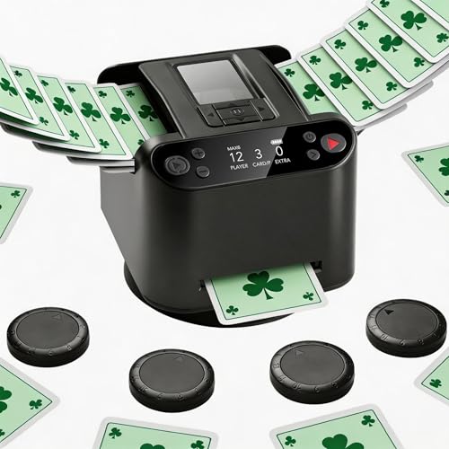 Eolzzi Black Pro 2-in-1 Automatic Card Shuffler & Dealer Machine, 360° Rechargeable with 4 Wireless Remotes Controls for 12 Players, Advanced Game Modes for Poker Rummy Phase 10, Gift Box