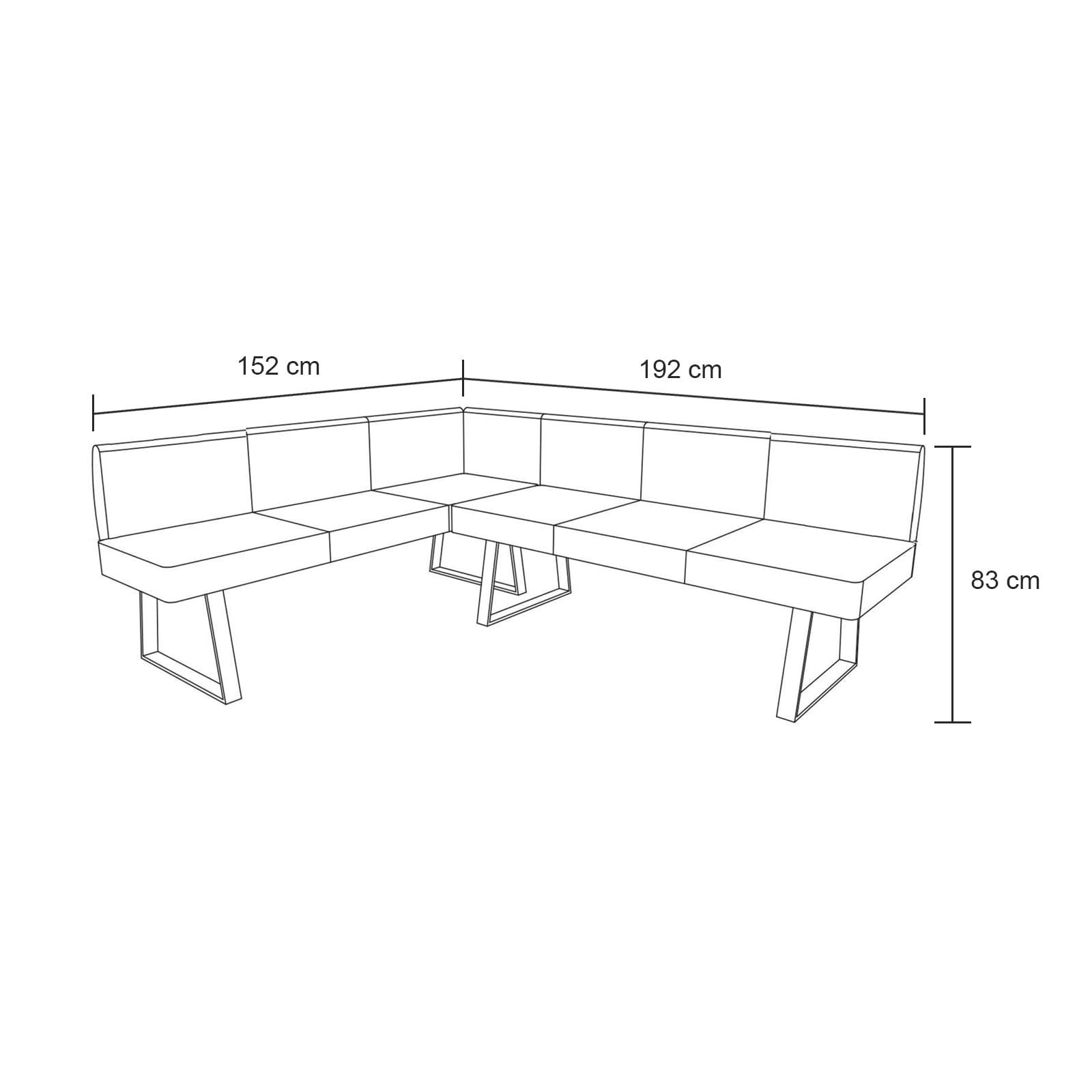 HTI living Eckbank 152 x 192 cm Vemal kurzer Schenkel Links Sitzbank Polsterbank Kunstlederbezug Metallgestell