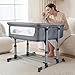 Erhigher Twin Bassinet for 2 Babies, 6 Height Crib Bedside Double Bassinet with Wheels Mattress Crib Attaches Holds up to 88lbs Dark Gray