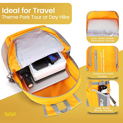 Image of ZOMAKE Lightweight Packable Backpack - 35L Light Foldable Hiking Backpacks Water Resistant Collapsible Daypack for Travel(Yellow New) | Light Hiking Backpacks Water Resistant Collapsible Day Pack for Travel, Everyday Carry, Multi-Pocket Layout, Heavy Duty Nylon