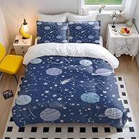 Cartoon Starry Sky Constellation Duvet Cover Set, Galaxy Comforter Single Double King, Space Theme Bedding Set (Print 1,Single + 50x75cm x2)