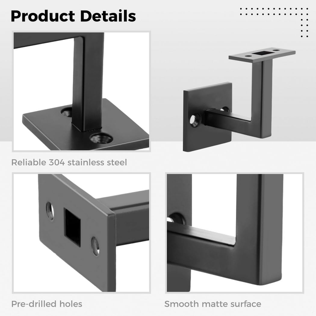 6 Pcs Square Stair Handrail Brackets, Heavy Duty Support for Railing and Shelves