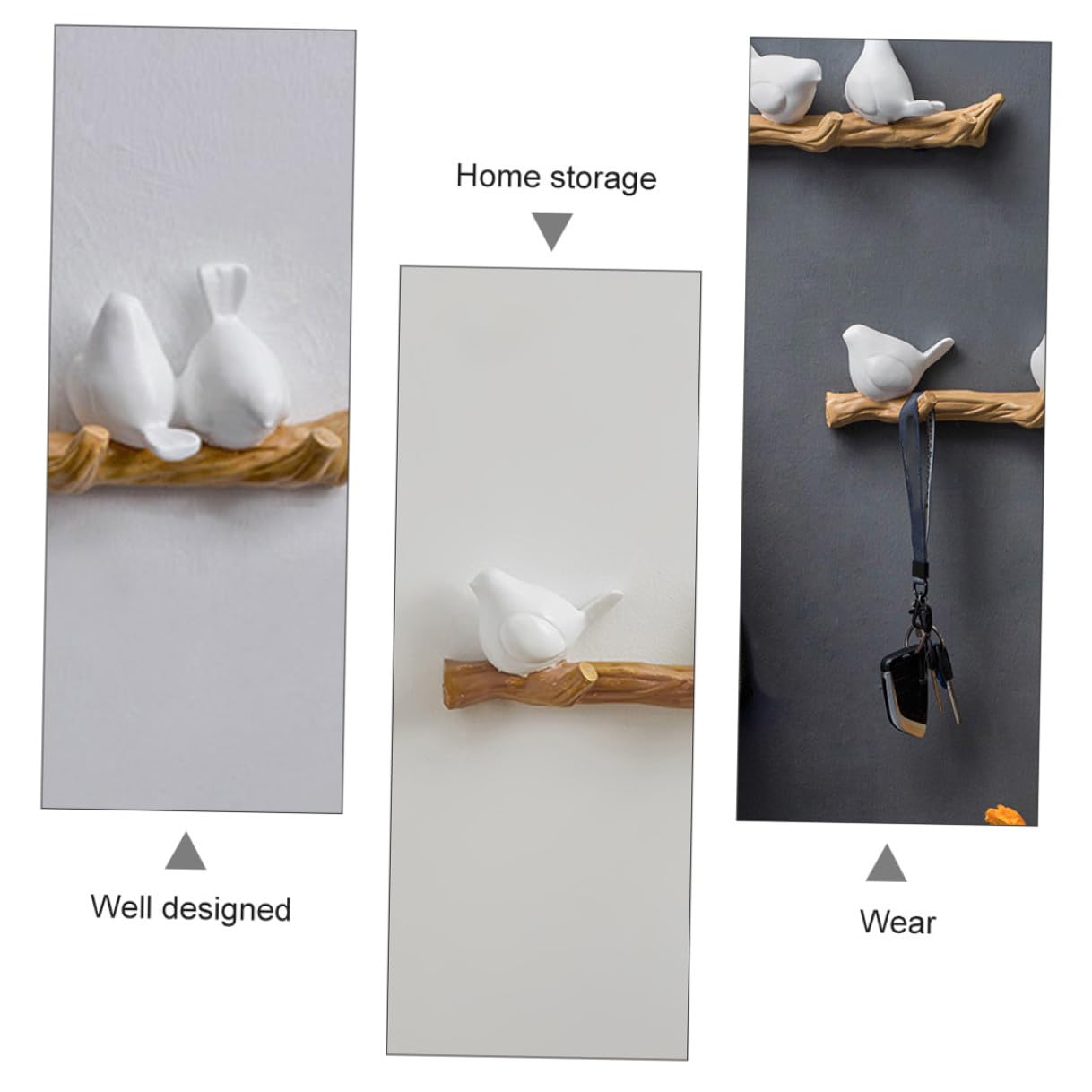Gancho de Resina Blanco Rama Pájaro Pared