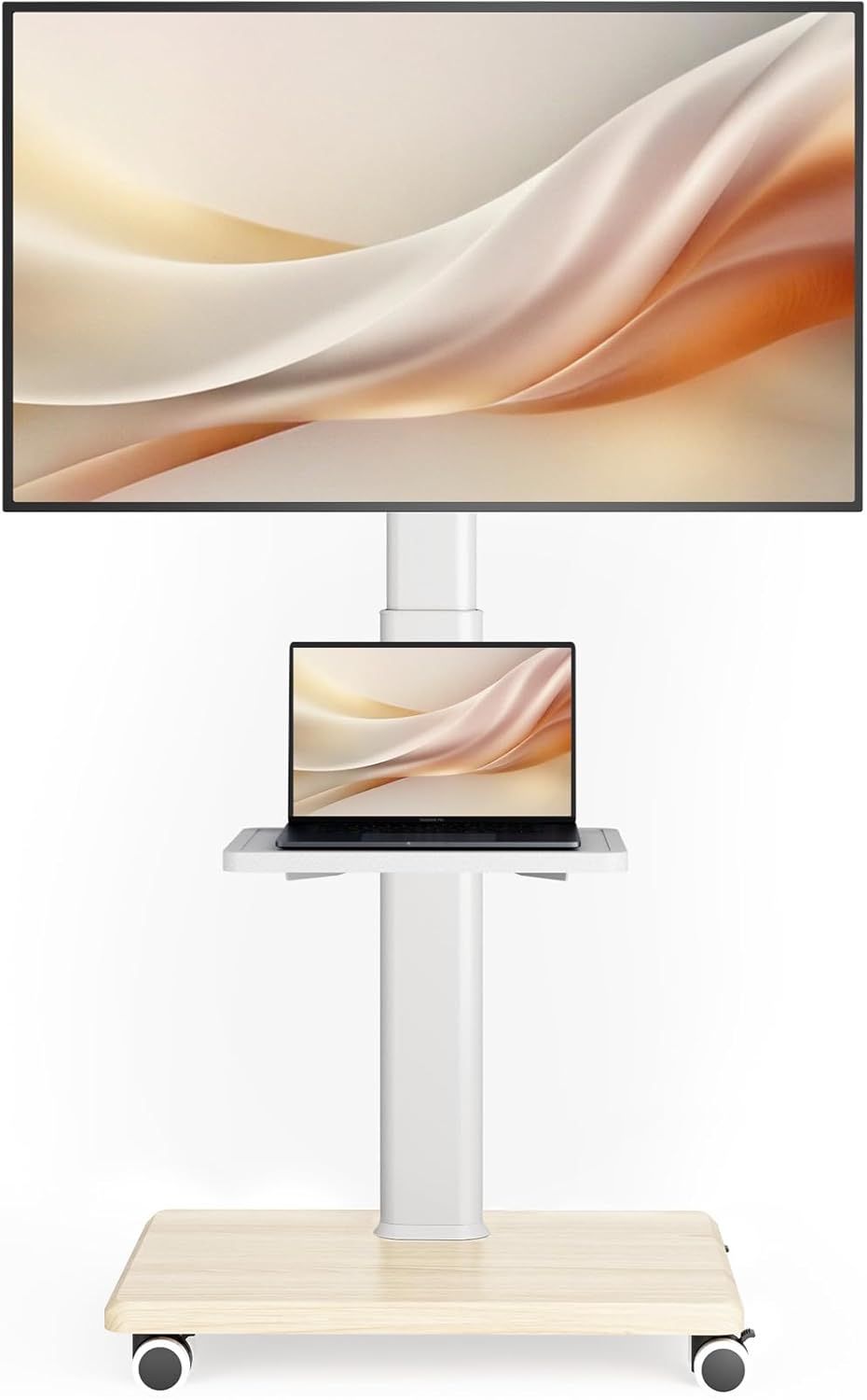 AX WABER Universal Floor TV Stand, Portable Rolling Floor TV Mount with Wheels, 80 Degree Swivel Height Adjustable for 27 to 65 Inch LCD LED OLED, Holds up to 88 lbs Mobile TV Cart, Max VESA 400x400mm Grain Mobile TV Stand with Shelf