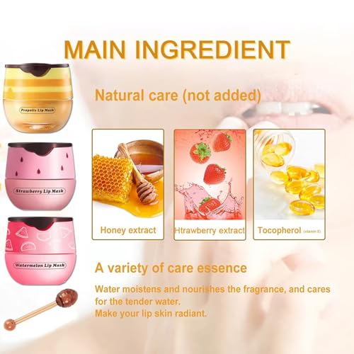 TITIMORE 3Pcs Bee Lip Balm Honey Pot Strawberry Lip Mask Propolis Moisturizing Lip Sleeping Mask Reduces Lip Lines,Hydrating Prevention Dry and Cracked Lip Scrubs Exfoliator Honey Lip Balm Uk - Image 4