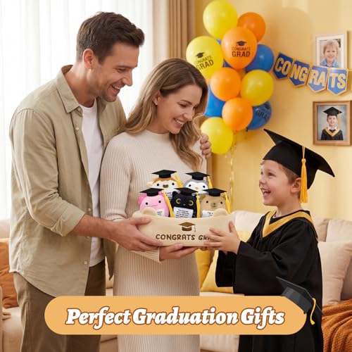 Image of 6 Pcs Emotional Support Plush Set,Graduation Stuffed Animal 2026 with Basket & Graduations Words,Cute Graduation Plush for Kids Men Women,Graduation Gifts for Kindergarten,High School College