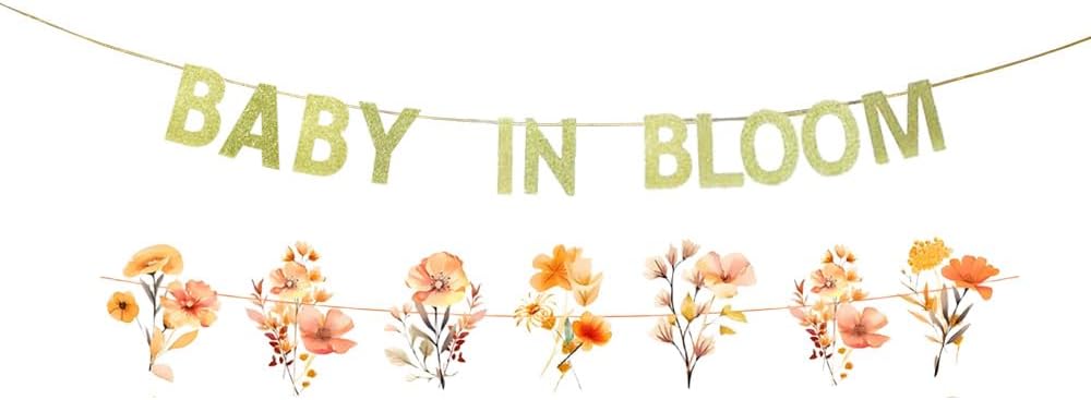 JENSENLIN Baby in Bloom Banner Kit, Wildflower Theme Baby Shower Decorations, Floral Party Banner with Autumn Colors,for Boy Girl Birthday Decorations.
