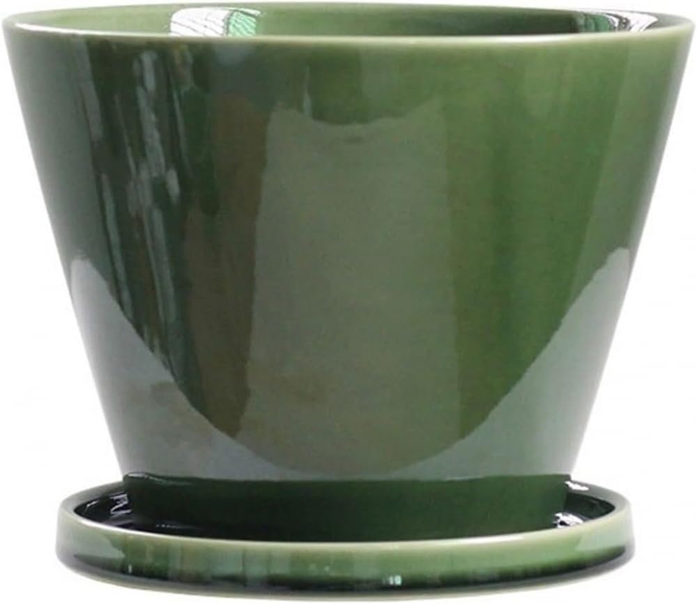 Doniczka Ceramiczna Prosta Okrągła Otwarta Doniczka Zielona Doniczka Z Tacką Nadaje Się Do Sadzenia Orchidei Kaktusów Sukulentów Dekoracyjna Doniczka-20 * 16 Cm