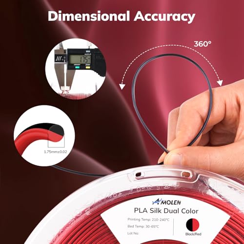 Image of AMOLEN Silk PLA 3D Printer Filament, Silk Dual Color Red Black PLA Filament 1.75mm, Shiny Coextrusion PLA Filament, Color Change 3D Printing Filament 1KG /2.2lb