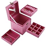 3-Tiered removable Jewelry Box / Makeup Organizer /storage with mirror Pink