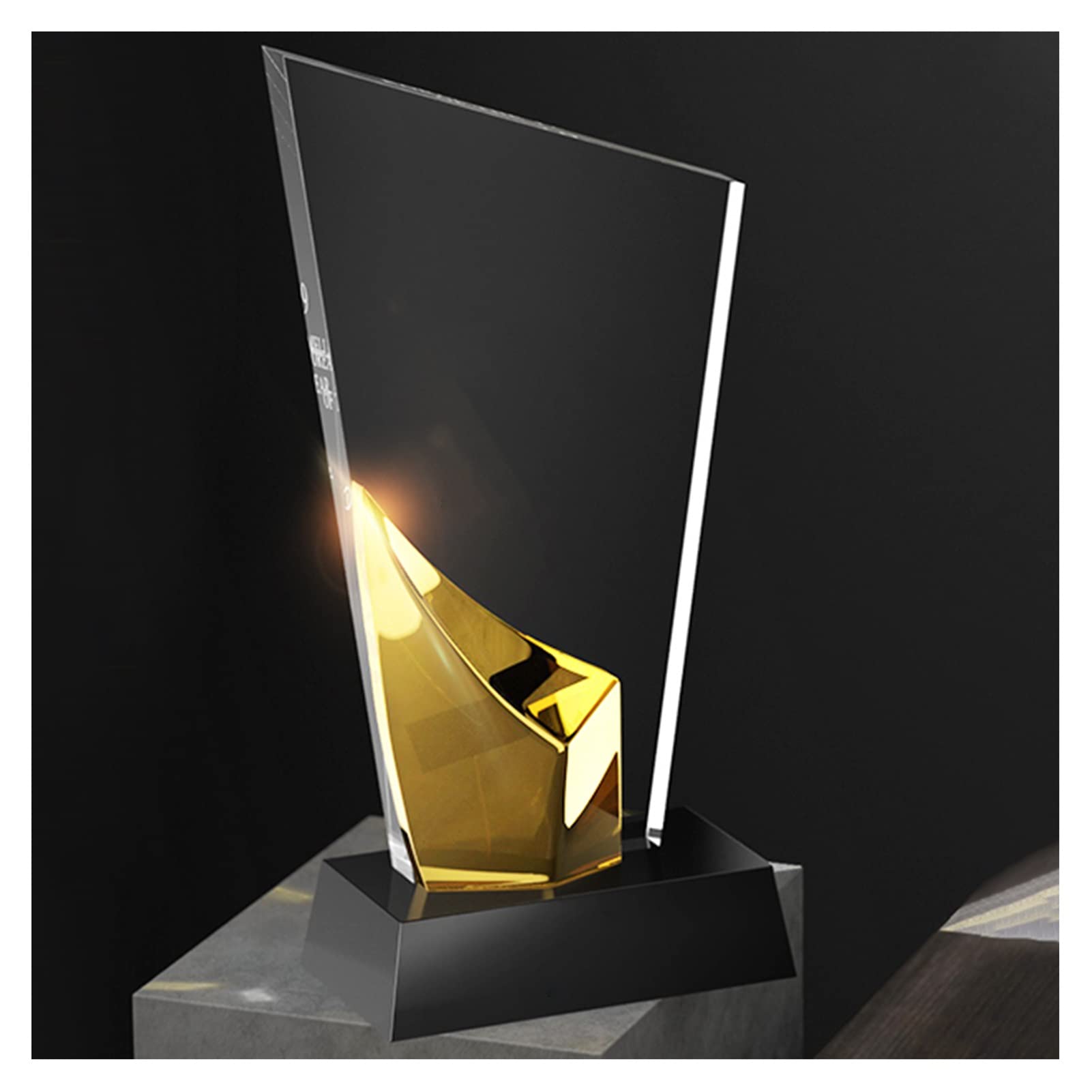 Glass Crystal Award Trophy,Gold Trophies, Personalized Achievement Trophy With Presentation Case & Free Engraving For Competition Parties (Color : Gold, Size : 11.5x25cm)