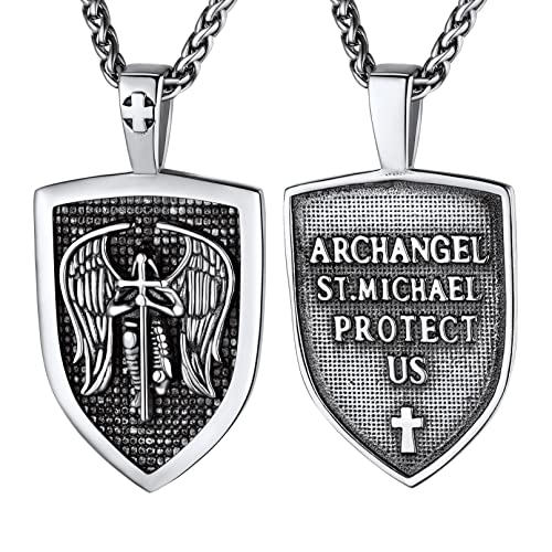 bandmax Colgante San Michael Arcangel Patron de Ejercito Medico, Collar de Escudo Arcangel Miguel Acero Quirurgico Cover