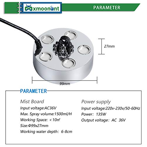 Mxmoonant Vijvermistmakers 5 Head Ultrasone Fogger 1500ml/H Fogger Luchtbevochtiger 135W met LED voor Hydrocultuur Landschap Festival Sfeer Voedselconservering (Mist Maker, 5-head) - Image 5