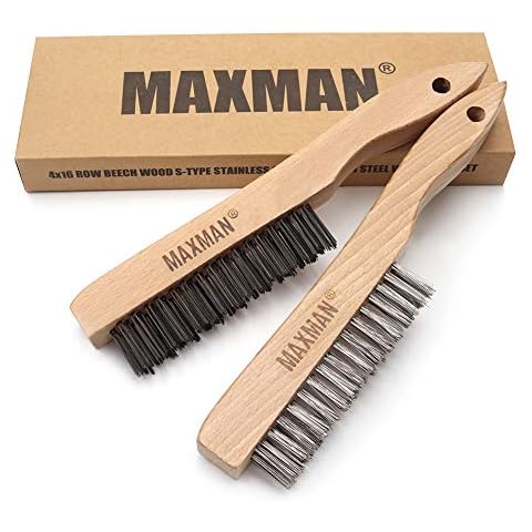 MAXMAN Wire Scratch Brush, Carbon Steel Wire Brush with Beech Wood Shoe Handle 10"Overall Length for Cleaning Rust Cover
