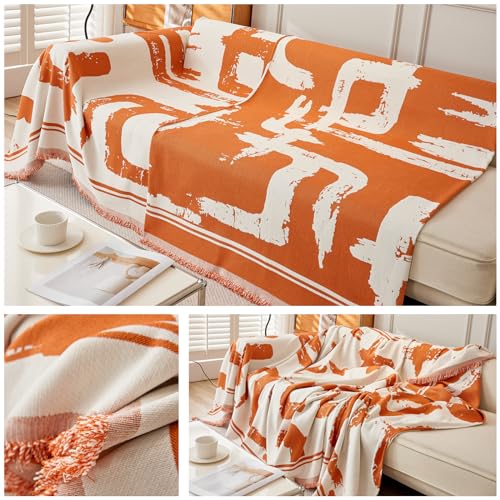 Couverture canapé chenille orange pour une ambiance cocooning salon et fauteuil 1 place - 6