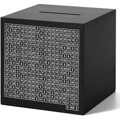 HCHANGEN Wooden Savings Challenge Box for Adults Kids, Wood Coin Piggy Bnak, Must Break to Open Money Box with Counter (Black, 5.9inches) Cover