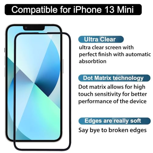 Image of Premium iPhone 13 Mini Tempered Glass with Camera Lens Protector - Ultimate Protection Kit Edge to Edge Screen Protector for iPhone 13 Mini 9H Hardness Ultra HD Anti-Scratch Case Friendly
