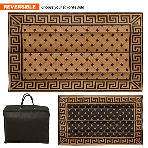 SAND MINE Reversible Mats, Plastic Straw Rug, Modern Area Rug, Large Floor Mat and Rug for Outdoors, RV, Patio, Backyard, Deck, Picnic, Beach, Trailer, Camping (5\' x 8\', Brown & Black) - Thumbnail 4
