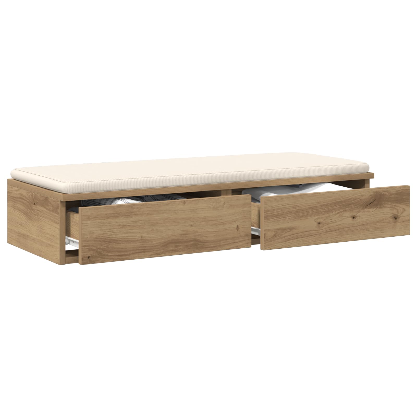 Artisan Eichen Nachttisch mit zwei Schubladen aus massiver Eiche, modernes Design fürs Schlafzimmer, robuster Beistelltisch mit Stauraum, 75 x 36,5 x 16,5 cm