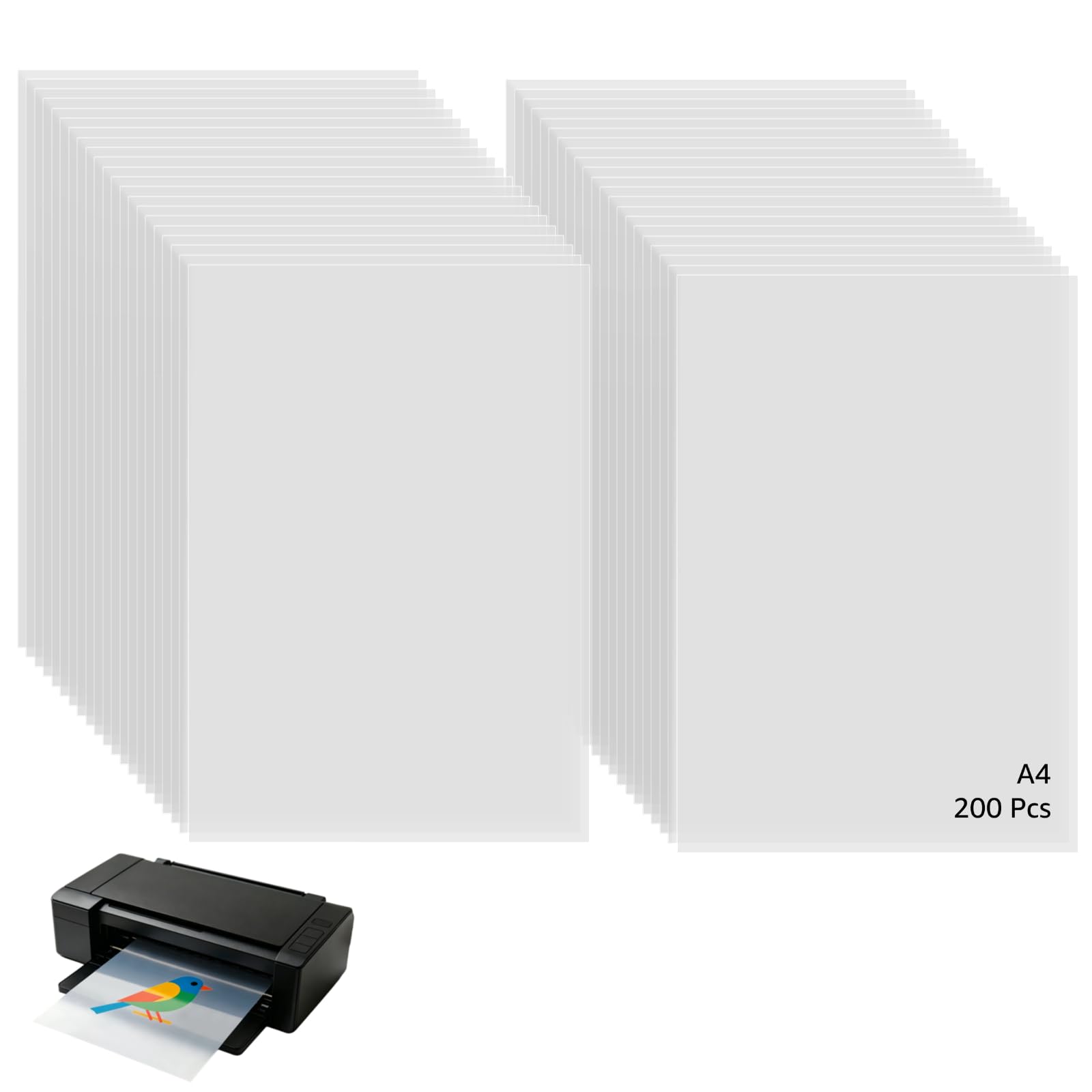 200 Pcs A4 PET Inkjet Transparency Film, 11.7 x 8.3 in Clear Printable Sheet, Compatible with Printer, Overhead Projector & Screen Printing, Ideal for Handmade Craft Projects
