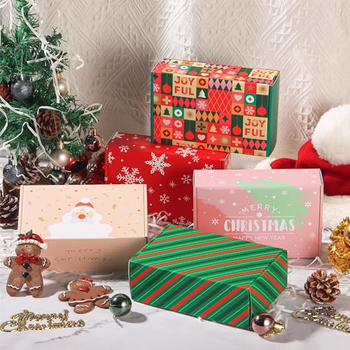 Image of 25 Pack 6x4x2 inch Small Gift Christmas Gift Box with Lid, Recyclable Corrugated Cardboard Shipping Boxes for Small Business,for Gift Packaging (6 inchx4 inchx2 inch 25 Pcs Xmas Mix Pattern)