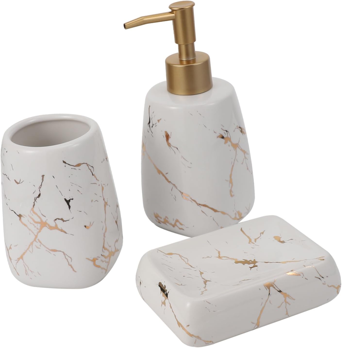 3pcs Marble Bathroom Set Soap Holder Soap Dispenser Toothpaste Cup Toothbrush Cup Elegant Washroom Decorations