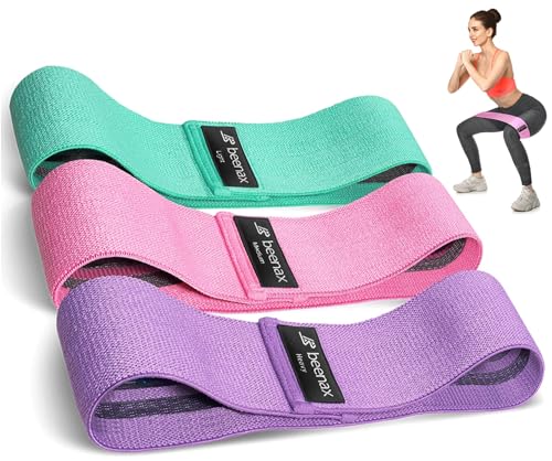 Beenax Fabric Resistance Bands (Set of 3), Long/Short Exercise Bands for Women Men, Loop Bands, 3 Resistance Levels for Workout, Fitness, Stretching, Pull Up, Leg, Glutes, Squat and Strength Training