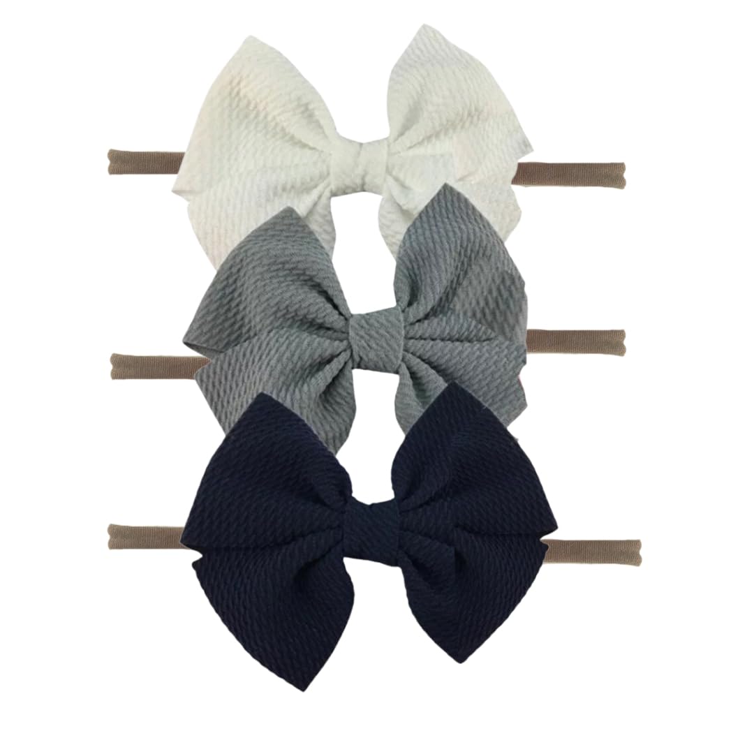 Baby Girls Soft Nylon Headbands for Infants and Toddlers, Nude Band For Brown and Black Skin Tones and Hair (Navy Blue, Light Blue, White)